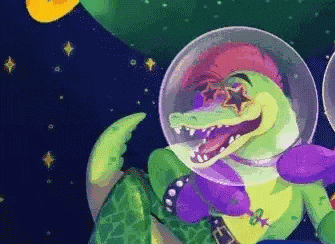 a pixel art of a crocodile wearing sunglasses and a space helmet .
