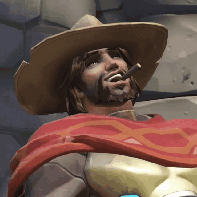 a man with a beard wearing a cowboy hat smoking a cigar