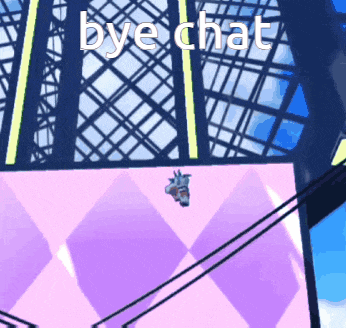 a cartoon drawing of a building with the words bye chat on it
