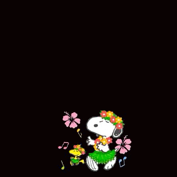 snoopy is wearing a hula skirt and a flower crown and playing a drum .