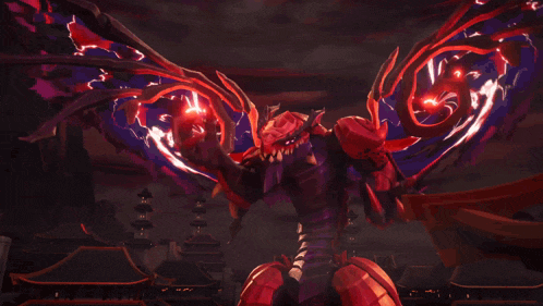 a monster with red flames coming out of its mouth and wings