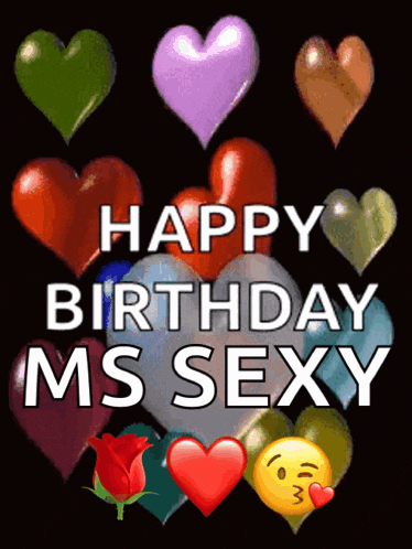 a happy birthday ms sexy greeting card with hearts and an emoji