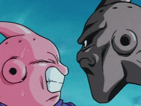 a cartoon of a pink monster and a black monster