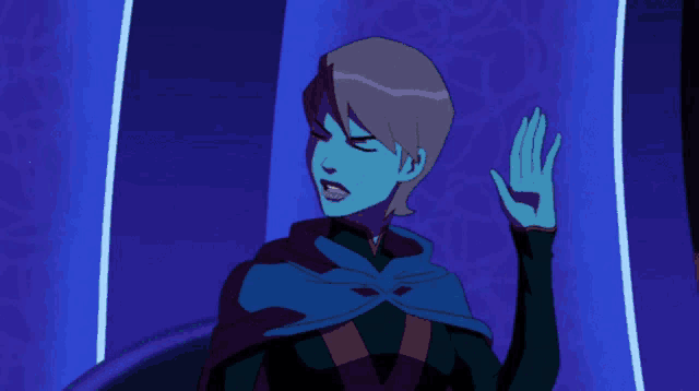 a cartoon character says " bitch please " in a purple background