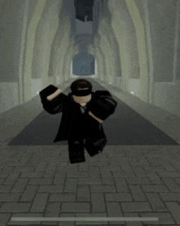 a cartoon character is standing in a hallway wearing blindfolds