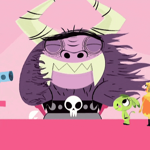 a cartoon character with a skull on his belt