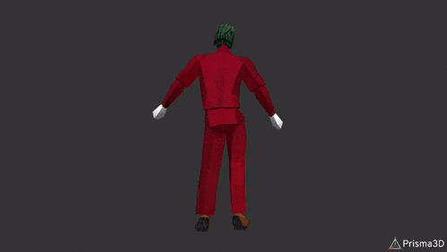 a 3d model of a man in a red suit is displayed on a gray background