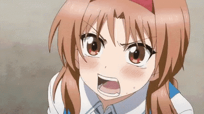 a girl with brown hair and red eyes is making a funny face with her mouth open .