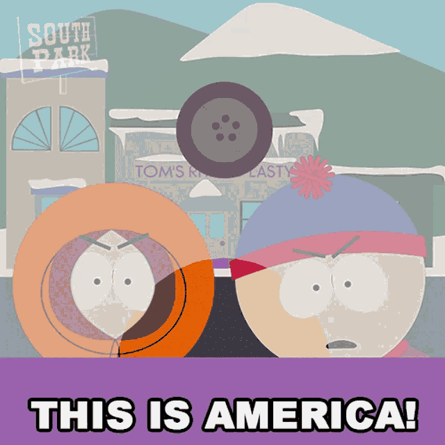 a south park poster that says this is america on the bottom