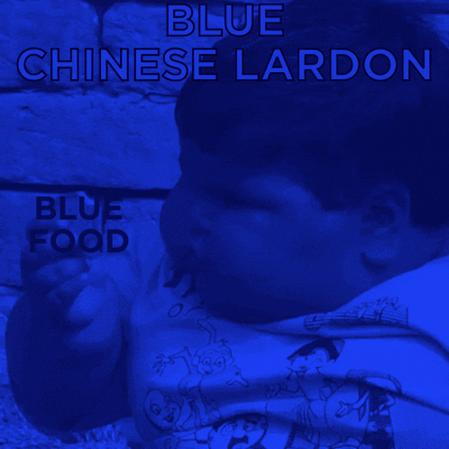 blue chinese lard on a blue background with a baby