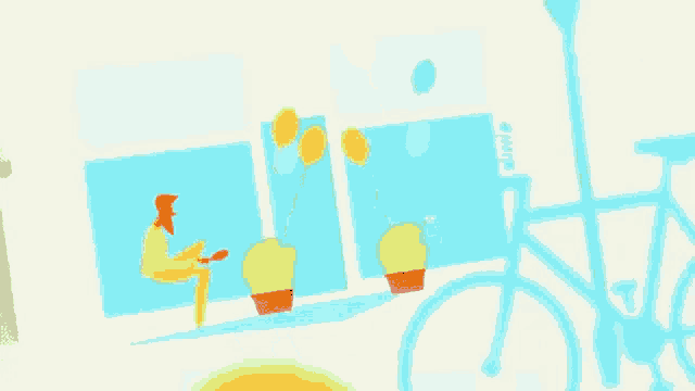 a cartoon drawing of a chicken sitting on a window sill