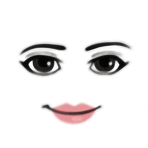 a cartoon face with black eyes and pink lips