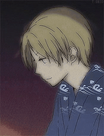 a drawing of a man wearing a kimono and looking down .