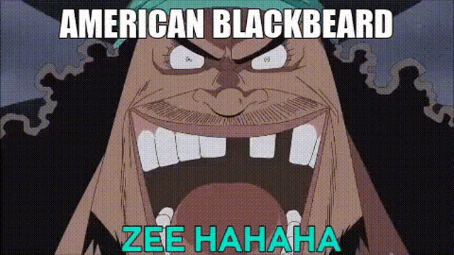 a cartoon of a man with a beard and the words american blackbeard zee hahaha .