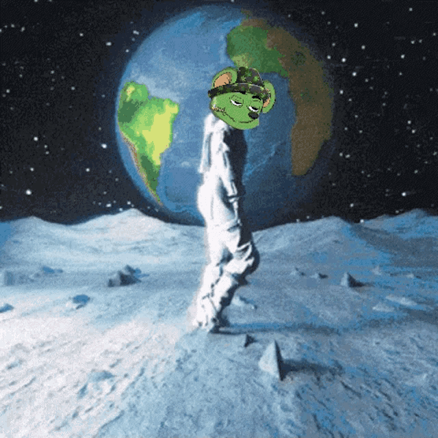 a cartoon of a person standing on the moon