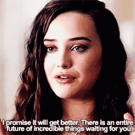 a close up of a woman 's face with a quote that says `` i promise it will get better . ''