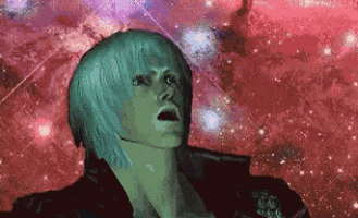 a pixelated image of dante from devil may cry with a red background