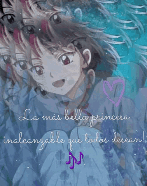 a picture of a girl with the words " la mas bella princesa " on it
