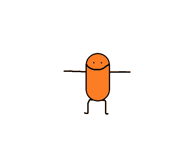 a cartoon drawing of an orange object with a smile on it 's face