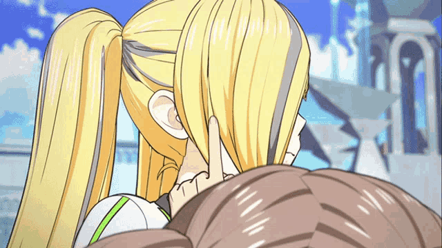 a cartoon drawing of a girl with blonde hair and a ponytail