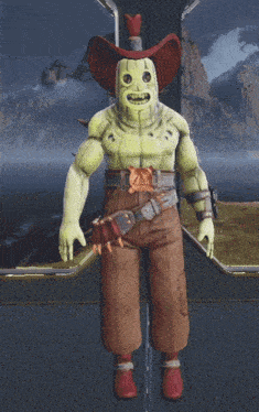 a video game character with a cowboy hat and pants