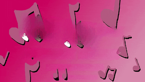 a pink background with hearts and music notes