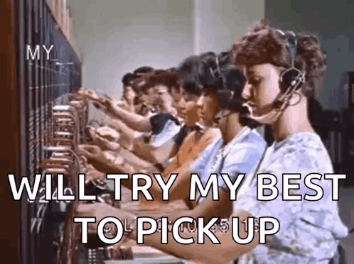 a group of women wearing headphones are working on a telephone .