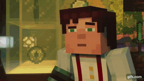 a man in a minecraft video game is looking at something