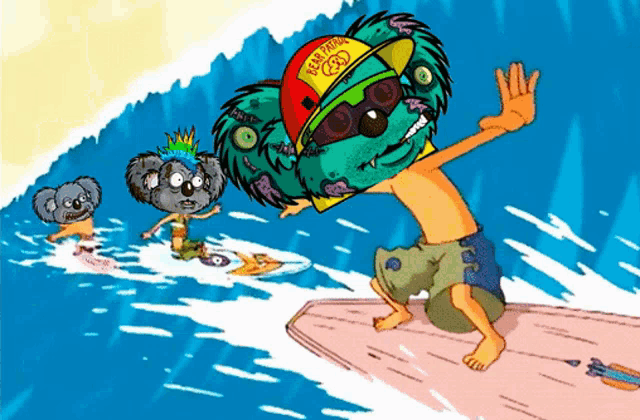 a cartoon of a koala wearing a red hat that says billabong