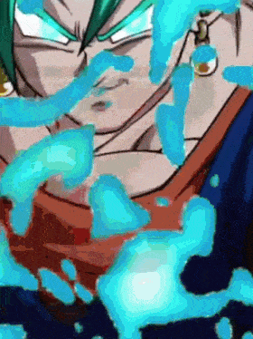 a close up of a cartoon character 's face with blue waves coming out of his mouth .