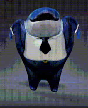 a cartoon whale wearing a suit and tie is standing on a gray surface