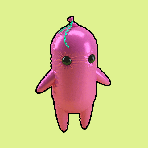 a pink balloon with a green string coming out of it 's head