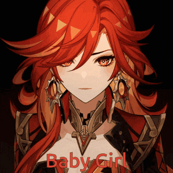 a picture of a girl with red hair and the word baby girl