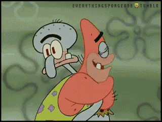 a cartoon of squidward and patrick from spongebob squarepants hugging each other