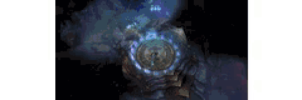 a painting of a circular object with a blue light coming out of it