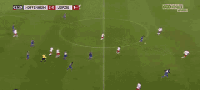 a soccer game between hoffenheim and leipzig is going on