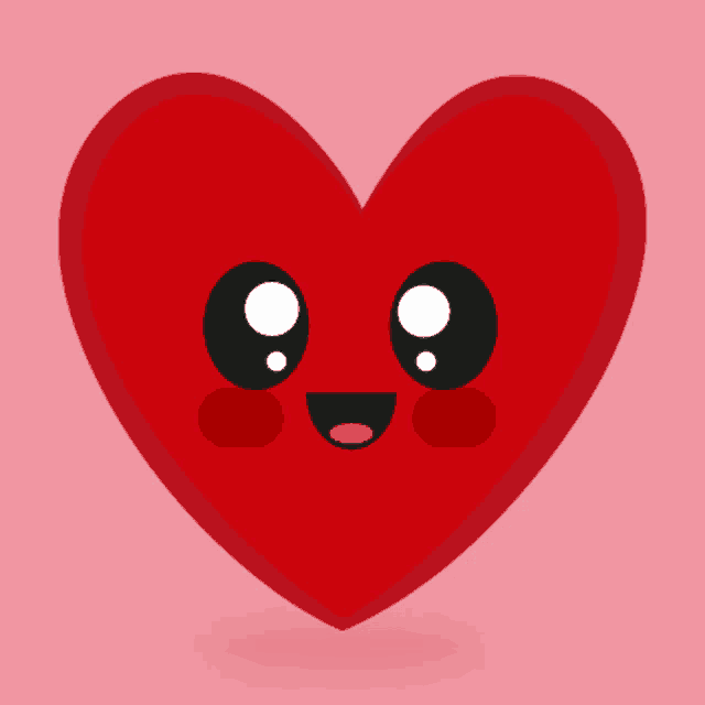 a red heart with a smiling face and big eyes