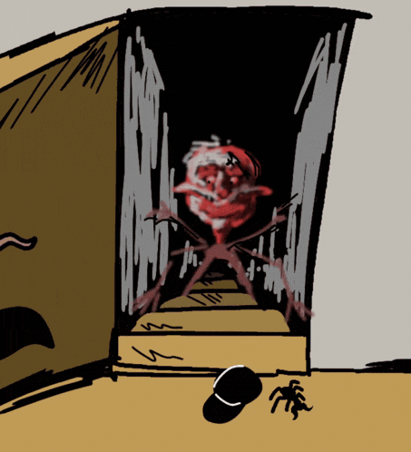 a cartoon drawing of a monster coming out of a closet