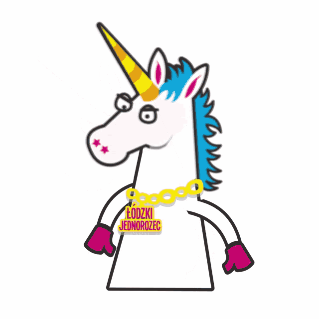 a drawing of a unicorn with a yellow chain around its neck