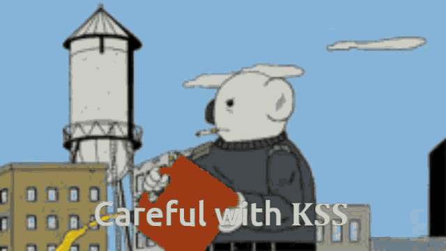 a cartoon of a bear holding a clipboard with the words " careful with kss " on the bottom