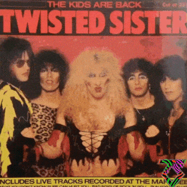 a poster for twisted sister shows a group of people posing for a picture
