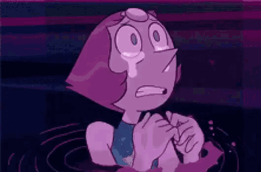 a cartoon character is crying in the water while holding a piece of paper .