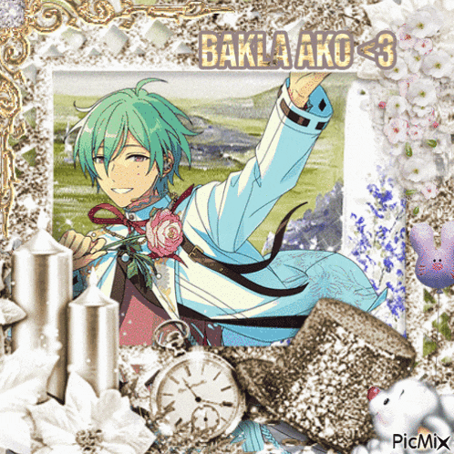 a picture of a boy with green hair is surrounded by candles and flowers with the caption bakla ako 3