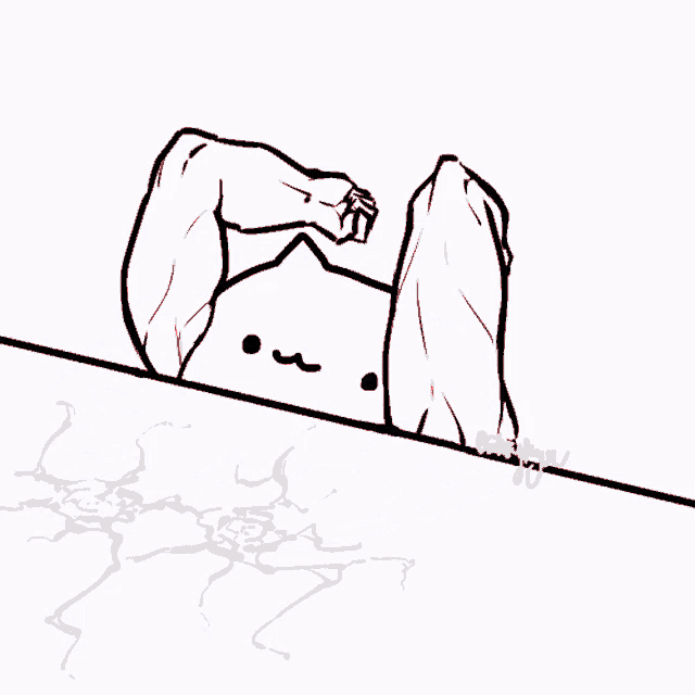 a black and white drawing of a cat with red lines coming out of it 's mouth