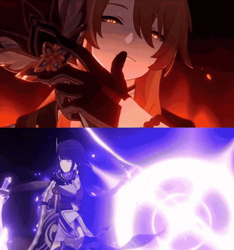 a screenshot of a video game shows a girl holding a sword and a purple light coming out of her hand