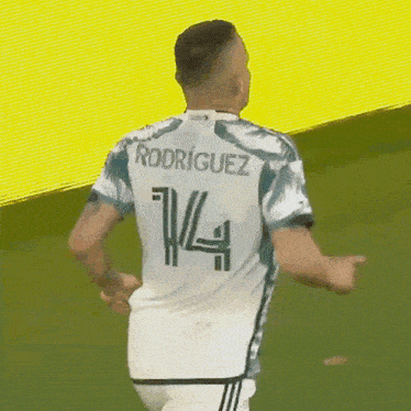 a soccer player with rodriguez on his jersey