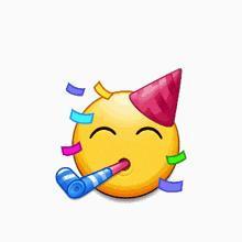 a smiley face wearing a party hat is surrounded by confetti