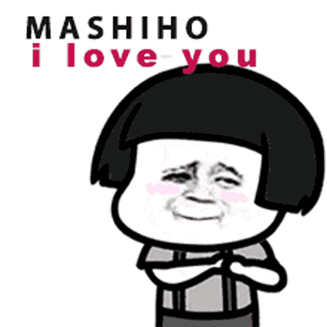 a cartoon character with a heart in his hand and the words mashiho i love you behind him