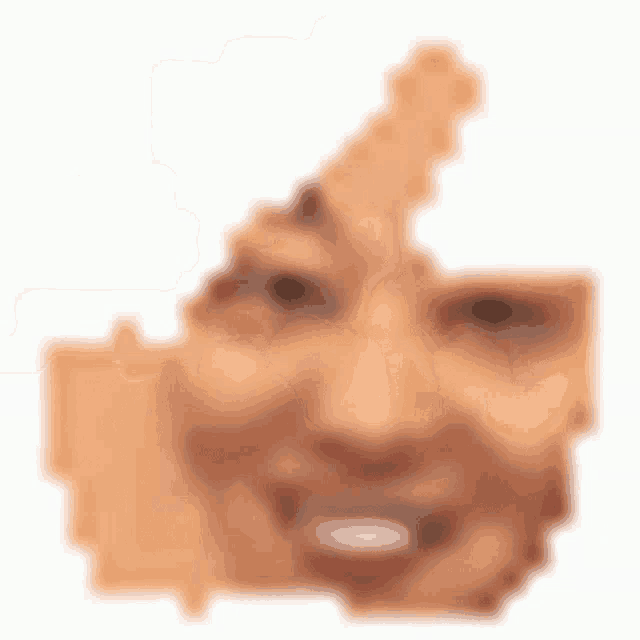 a pixelated image of a person 's face with a ring on it .