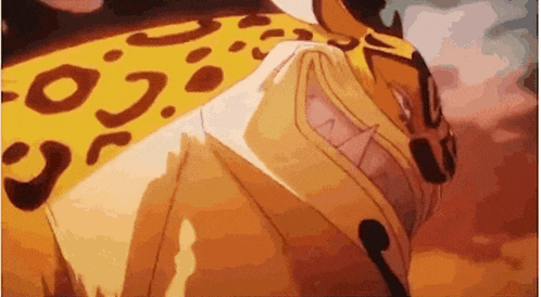 a close up of a cartoon leopard with a leopard print on it 's back .
